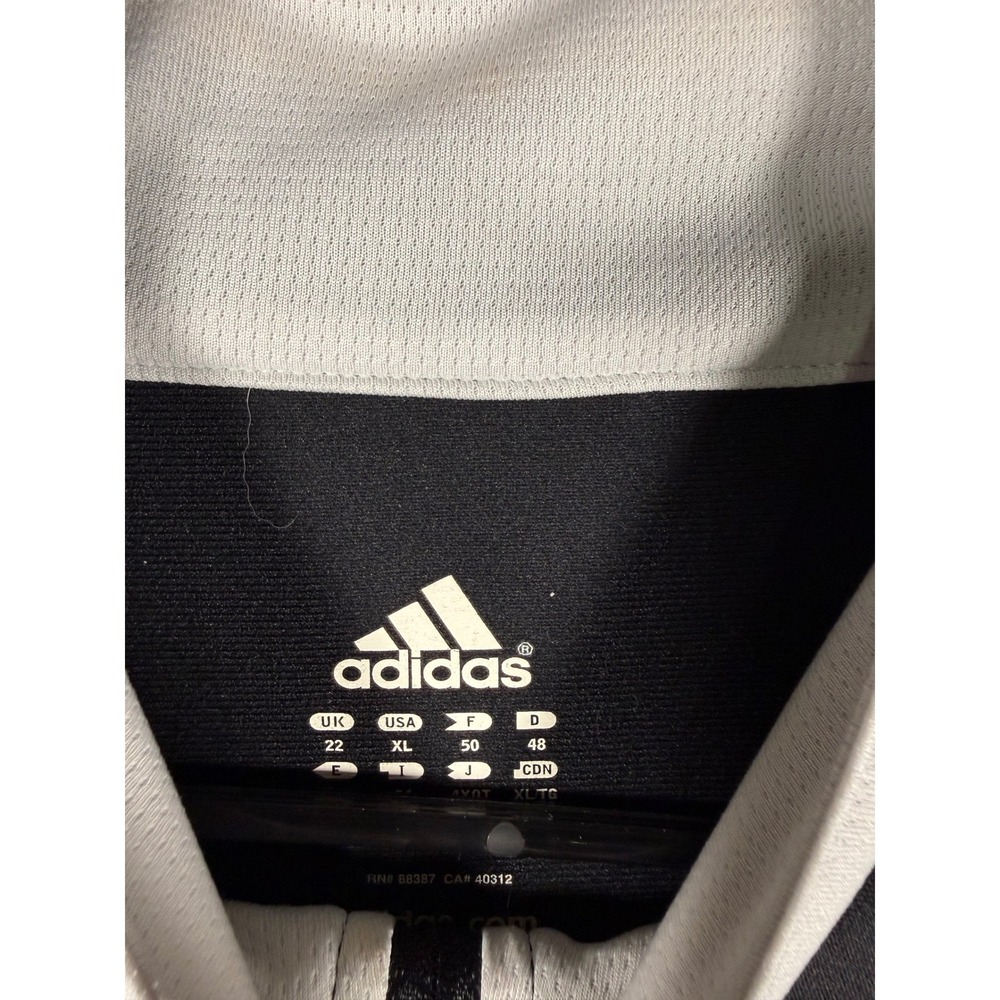 Adidas Mens XL Black Full Zip Track Jacket White Collar 3 Stripe Back Athletic - Picture 6 of 8
